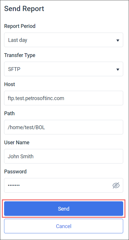 Report Send Button Running the Report